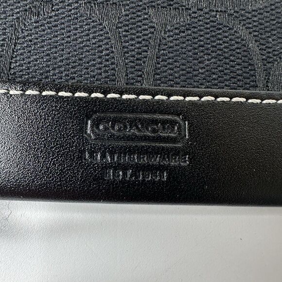 Coach Mini Skinny ID Case Keychain Coin Wallet Signature C Black Canvas Leather - Picture 3 of 9